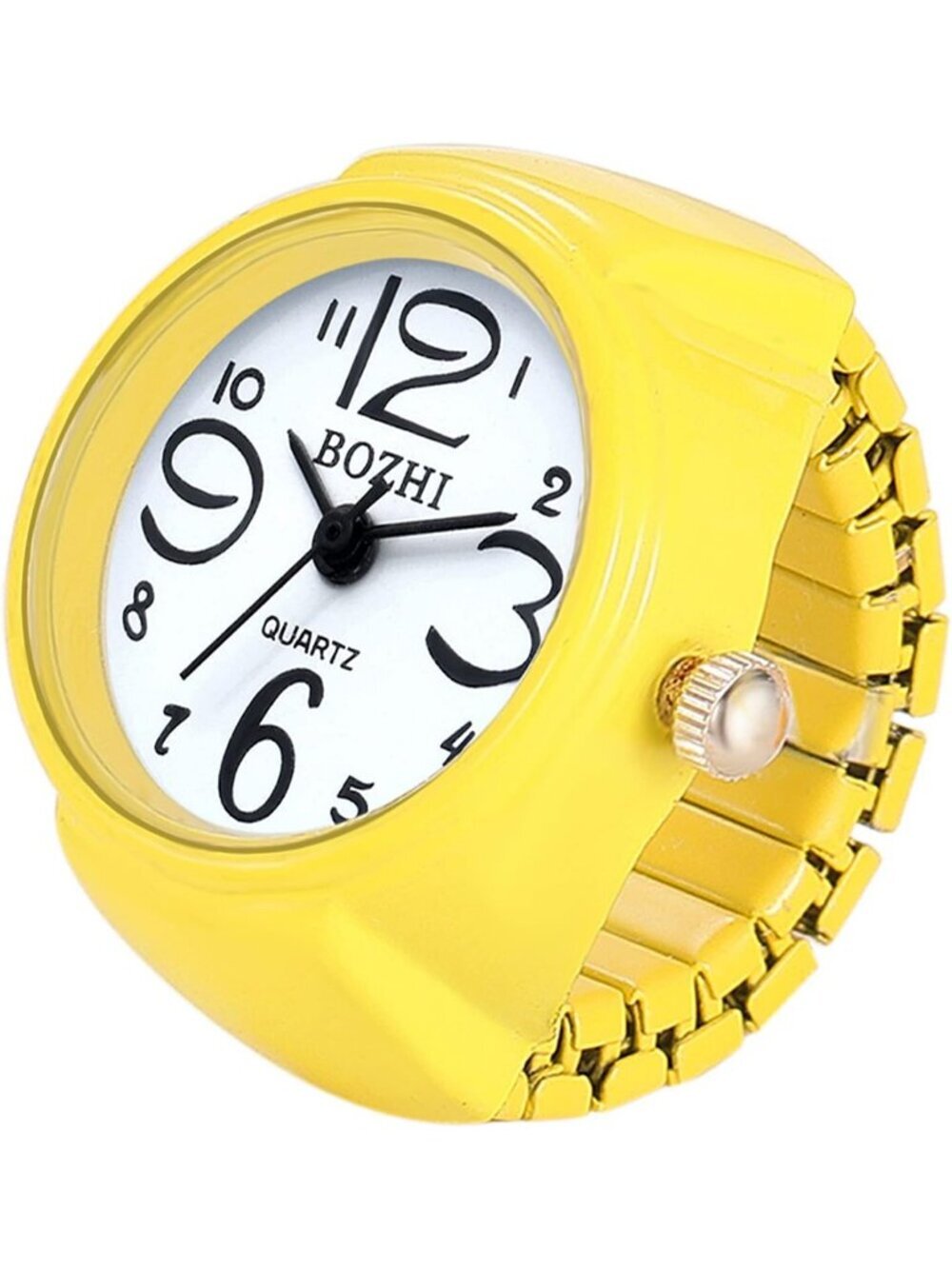 Unisex Yellow Analog Quartz Easy Read Adjustable Modern Round Finger Ring Watch